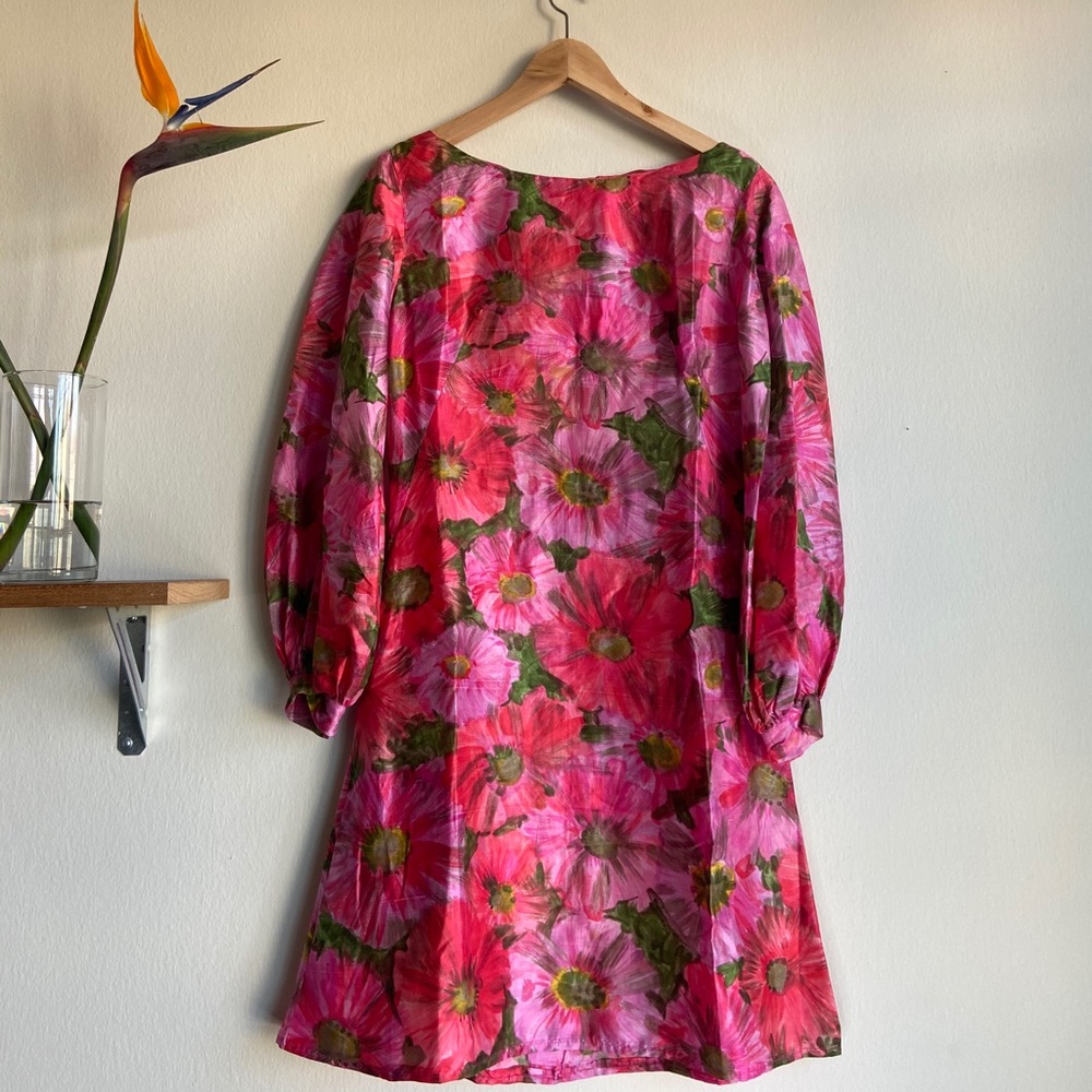 Vintage Long Sleeve Pink Floral Dress